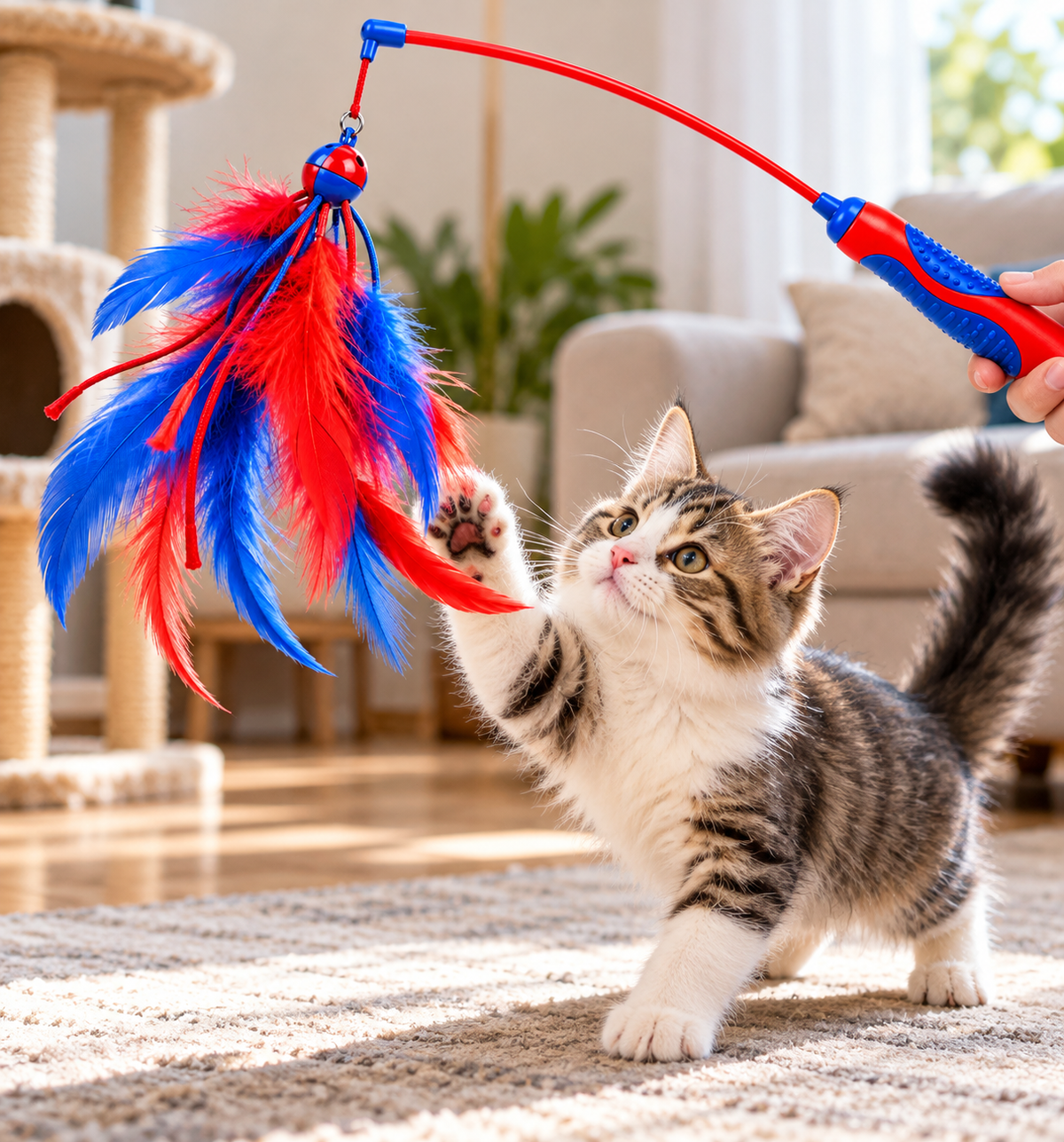 Interactive Feather Chase Wand Toy for Cats