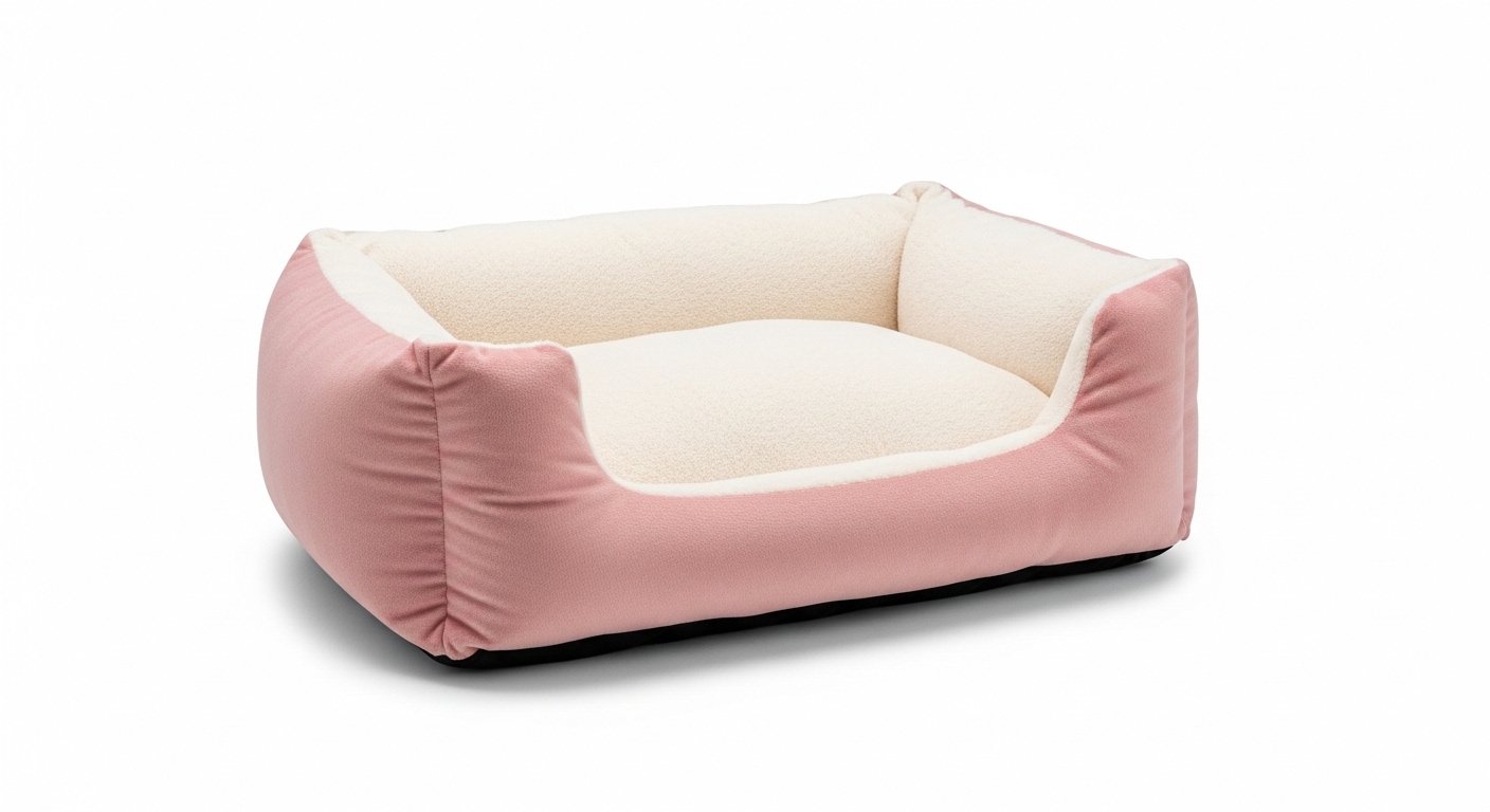 Soft Pink & White Dog Bed with Plush Cushioned Design