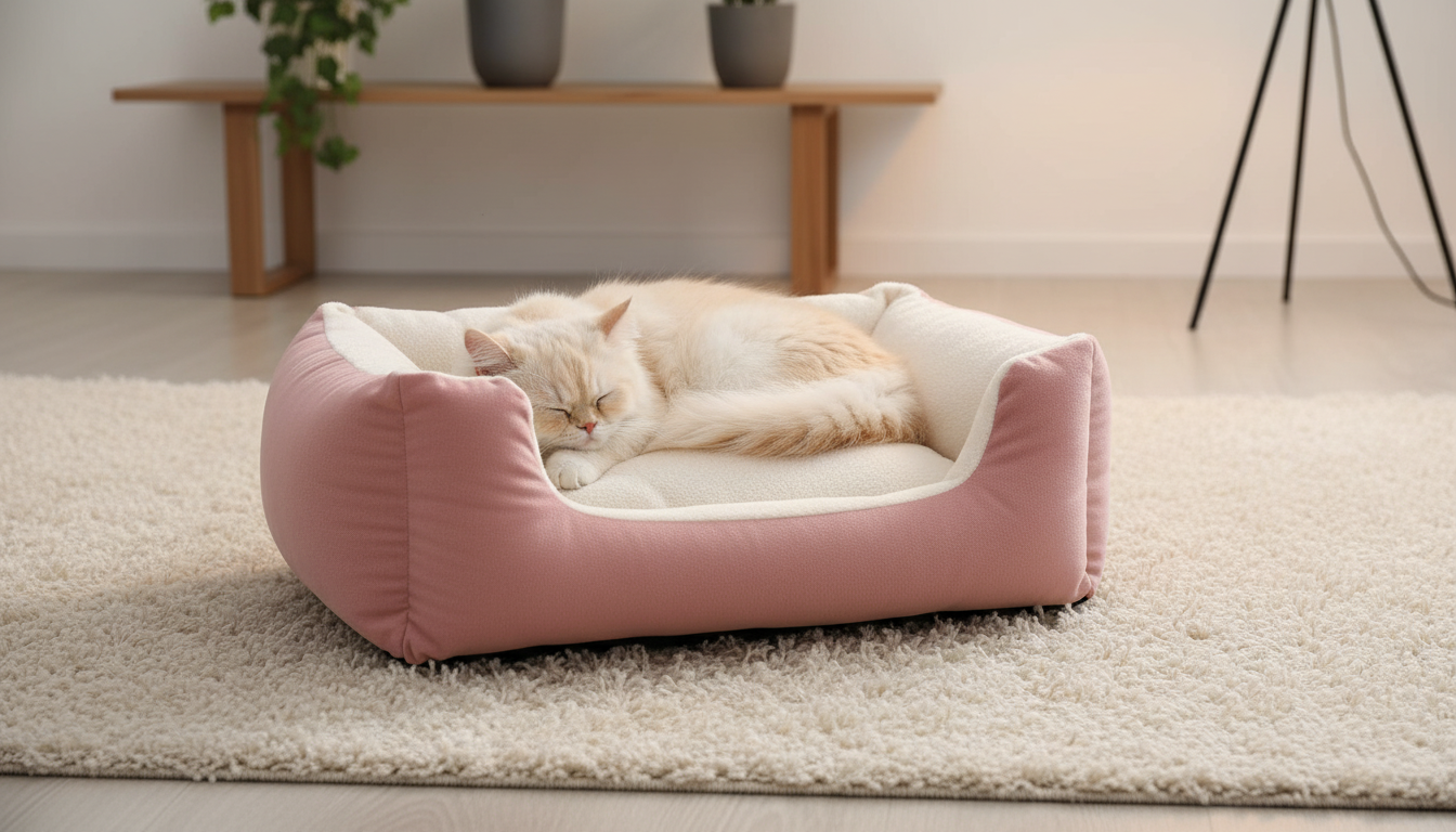 Soft Pink & White Dog Bed with Plush Cushioned Design - Image 8