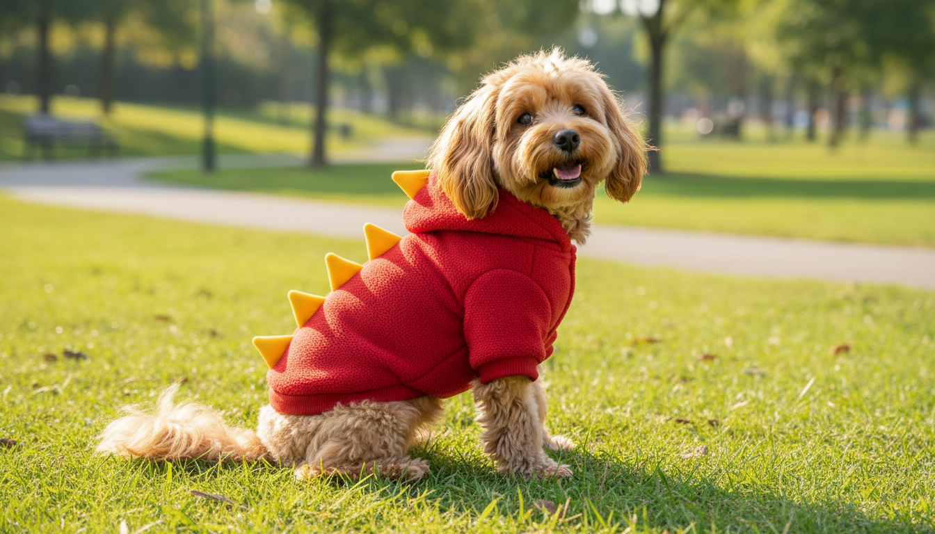 Warm Fleece Dog Hoodie with Dinosaur Design for Small Dogs - Image 2