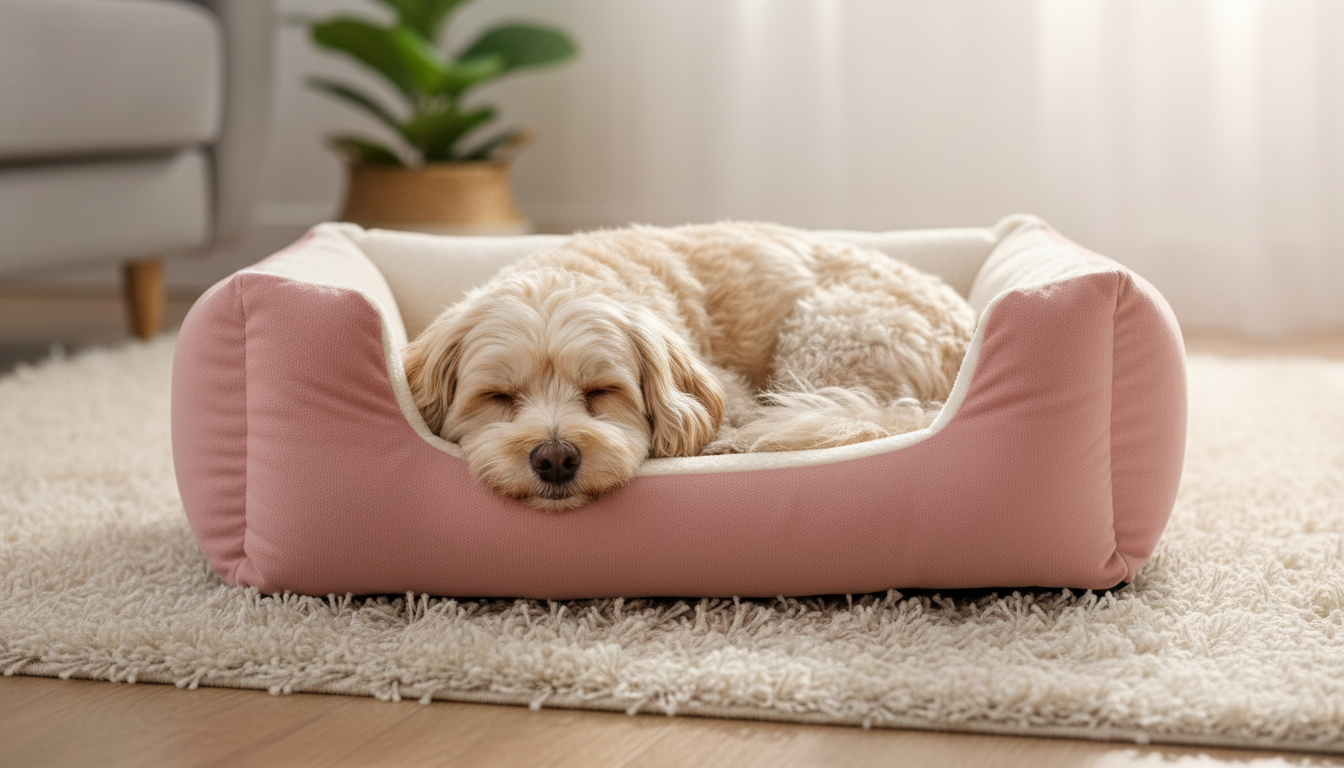 Soft Pink & White Dog Bed with Plush Cushioned Design - Image 7