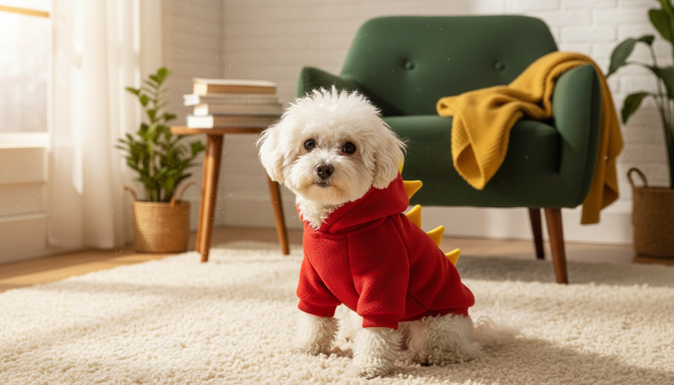 Warm Fleece Dog Hoodie with Dinosaur Design for Small Dogs - Image 3