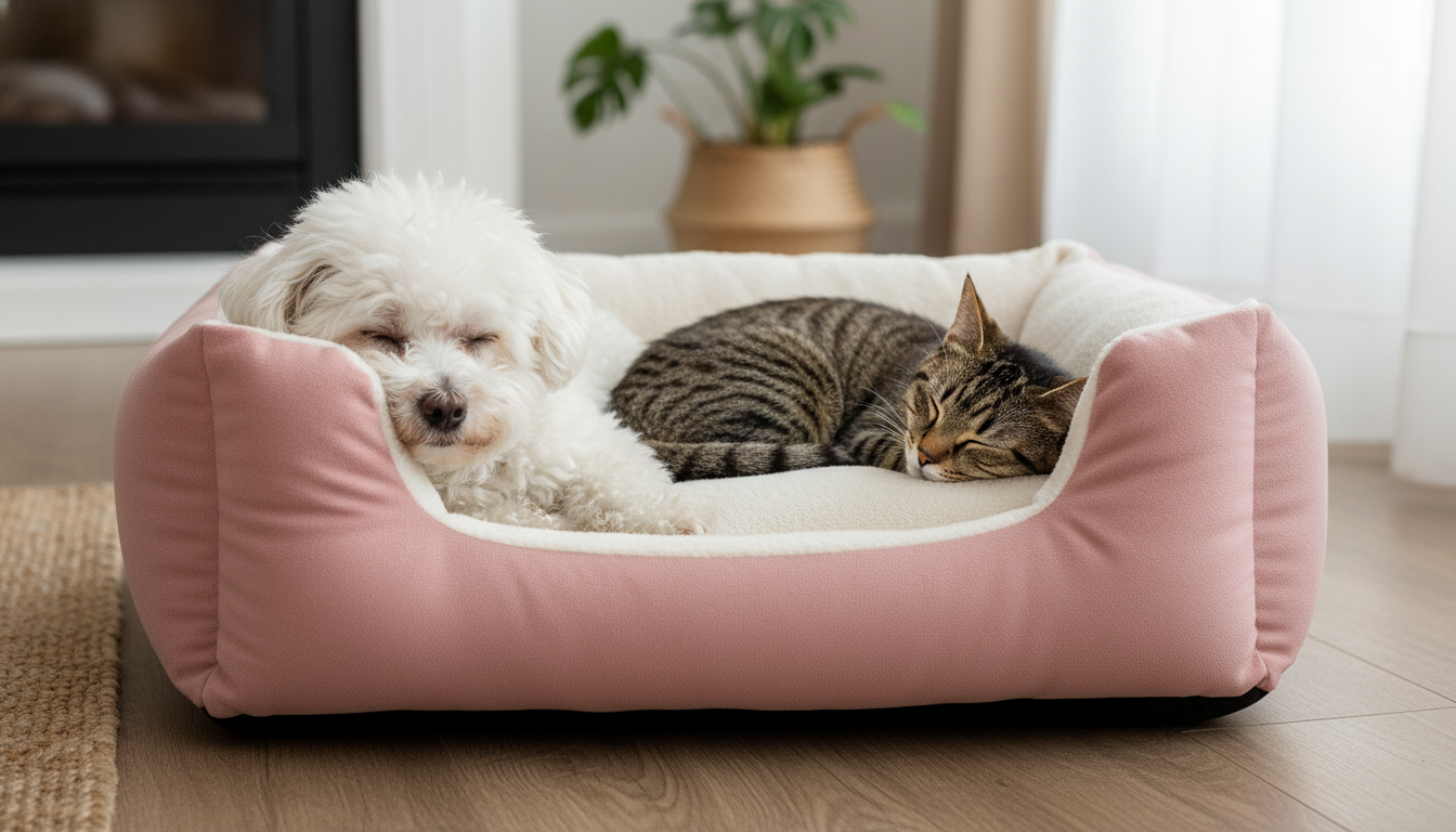 Soft Pink & White Dog Bed with Plush Cushioned Design - Image 6