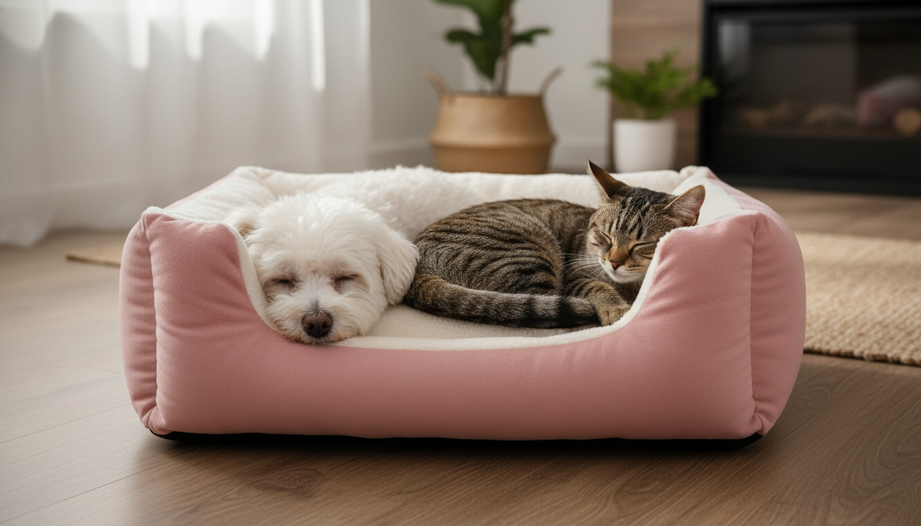 Soft Pink & White Dog Bed with Plush Cushioned Design - Image 5