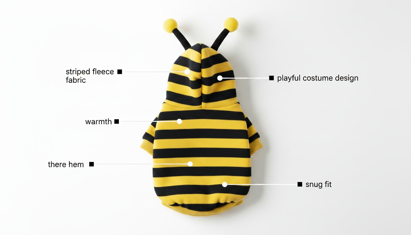 Cute Bee Design Pet Hoodie, Soft Winter Wear for Dogs & Cats - Image 3