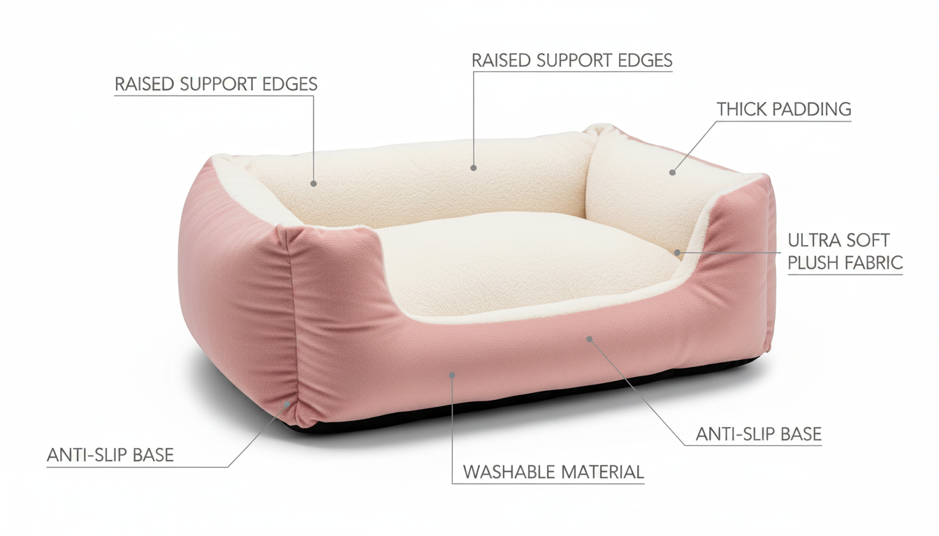 Soft Pink & White Dog Bed with Plush Cushioned Design - Image 2