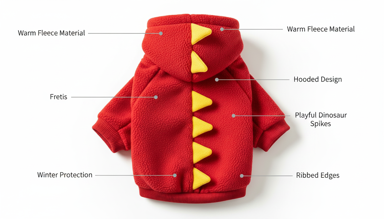Warm Fleece Dog Hoodie with Dinosaur Design for Small Dogs - Image 6